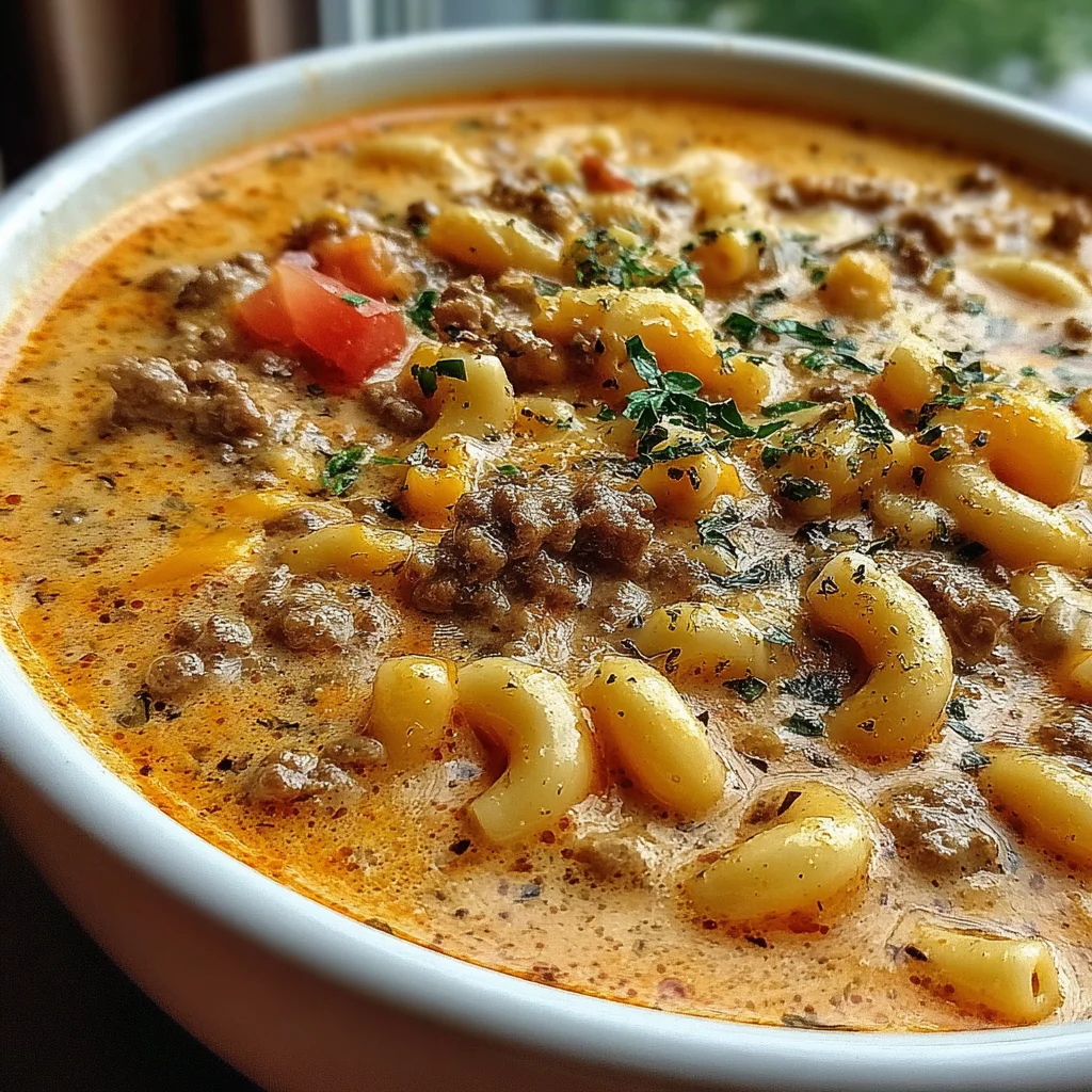 One-Pot Macaroni Cheeseburger Soup