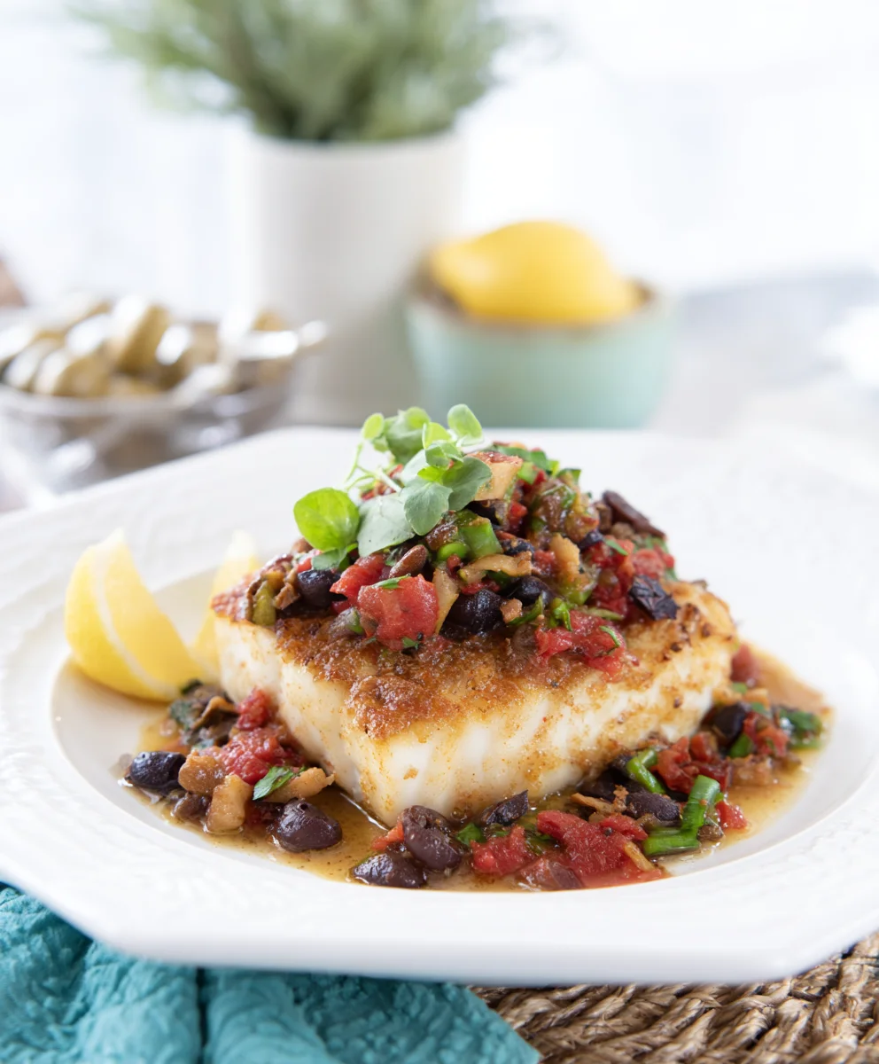 Halibut with Mediterranean Sauce