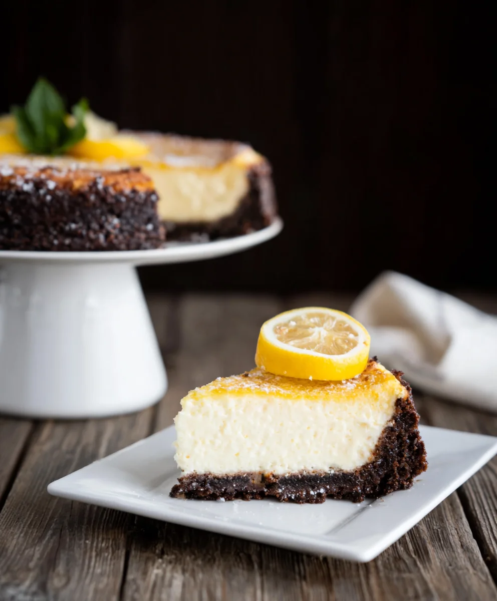 Lemon Cheesecake with Brownie Crust