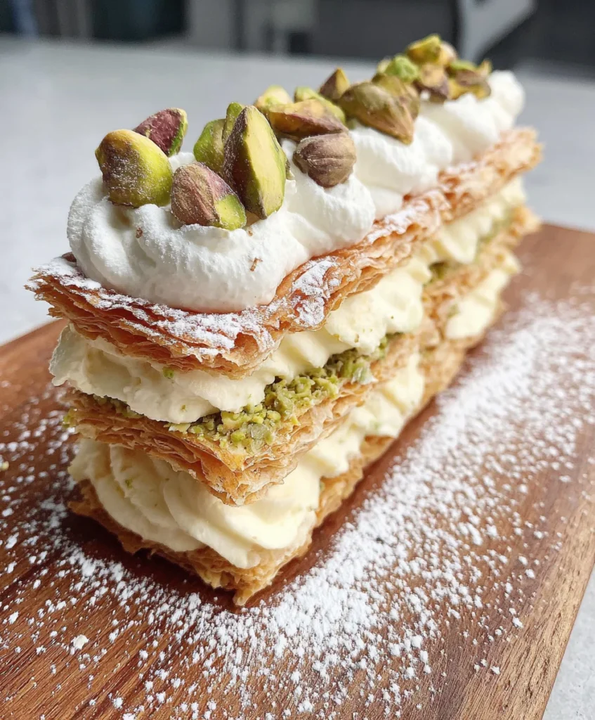 Pistachio and cream mille-feuille