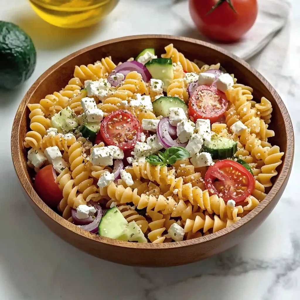 Delicious High Protein Greek Pasta Salad for Your Next Gathering