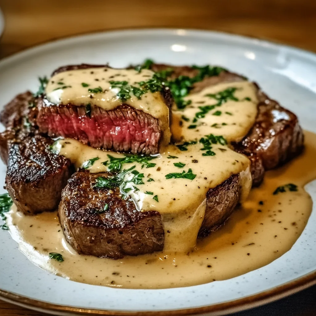 Juicy Steak with Creamy Garlic Sauce Recipe