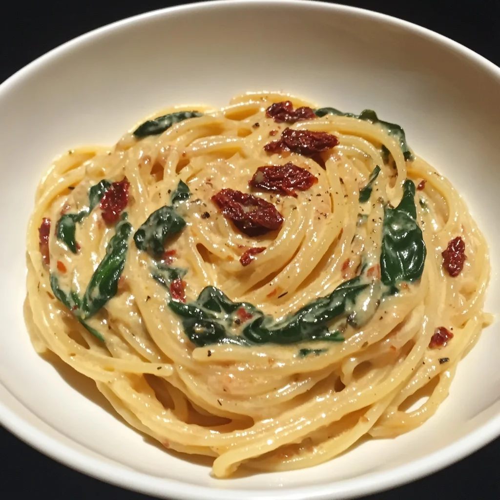 Spaghetti and Spinach with Sun-Dried Tomato Cream Sauce Recipe