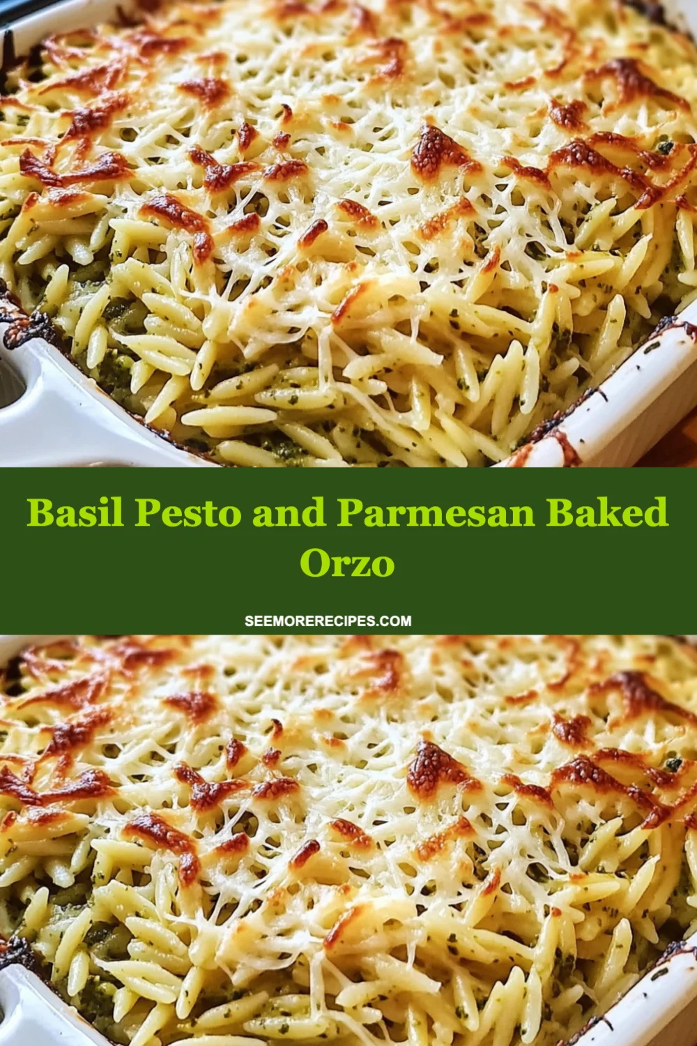 Delicious Basil Pesto and Parmesan Baked Orzo Recipe for a Cozy Dinner Night!
